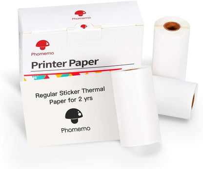 Phomemo White Self-Adhesive Thermal Paper, Glossy Printable Sticker Paper Label for Phomemo M02/M02 Pro/M02S/P2S/M03/M04S Mini Sticker Printer, 50Mm X 3.5M, Diameter 28Mm, 3-Rolls, Image Time 2 Years