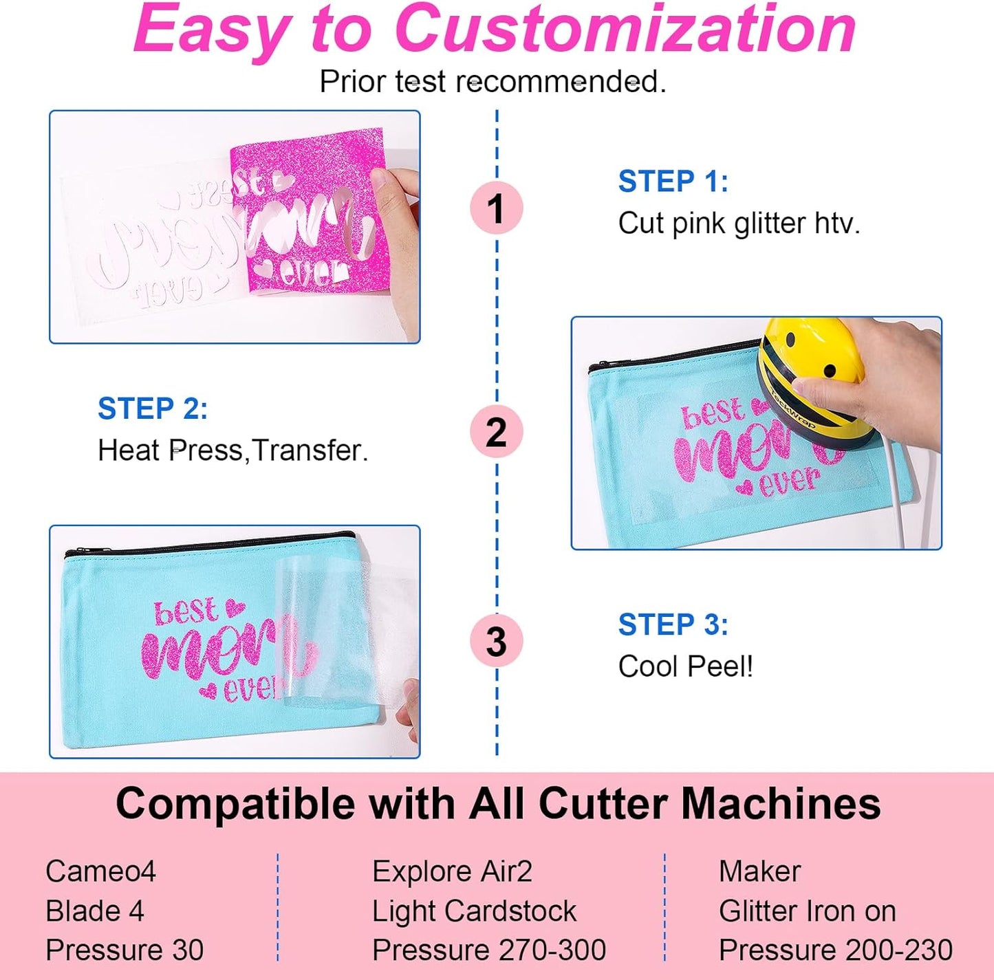 Glitter Heat Transfer Vinyl for T-Shirts Hot Pink Glitter Iron on Vinyl HTV - 10" X 5Ft Easy to Cut & Weed for All Cutter Machine (Neon Pink)
