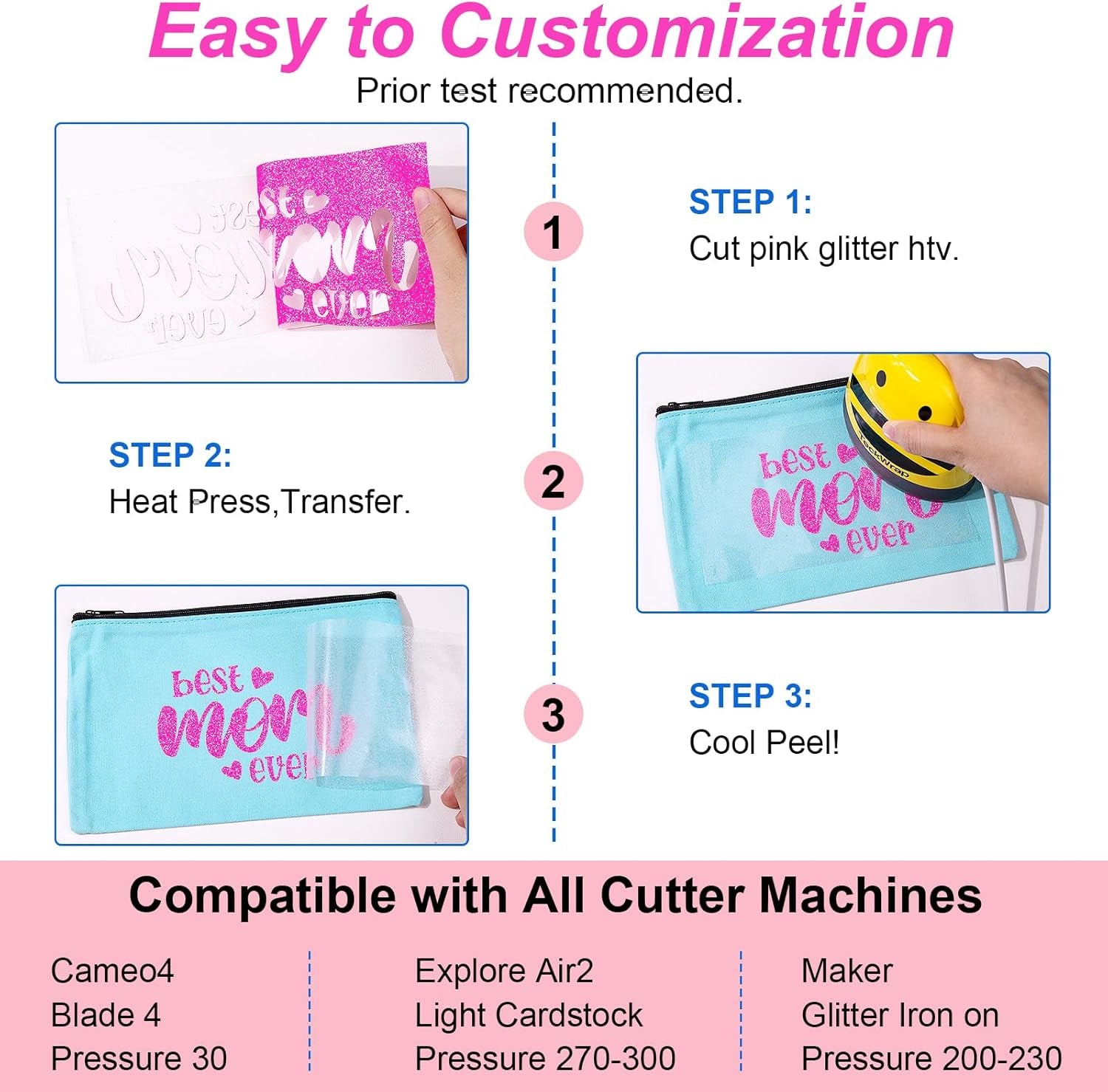 Glitter Heat Transfer Vinyl for T-Shirts Hot Pink Glitter Iron on Vinyl HTV - 10" X 5Ft Easy to Cut & Weed for All Cutter Machine (Neon Pink)