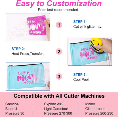 Glitter Heat Transfer Vinyl for T-Shirts Hot Pink Glitter Iron on Vinyl HTV - 10" X 5Ft Easy to Cut & Weed for All Cutter Machine (Neon Pink)