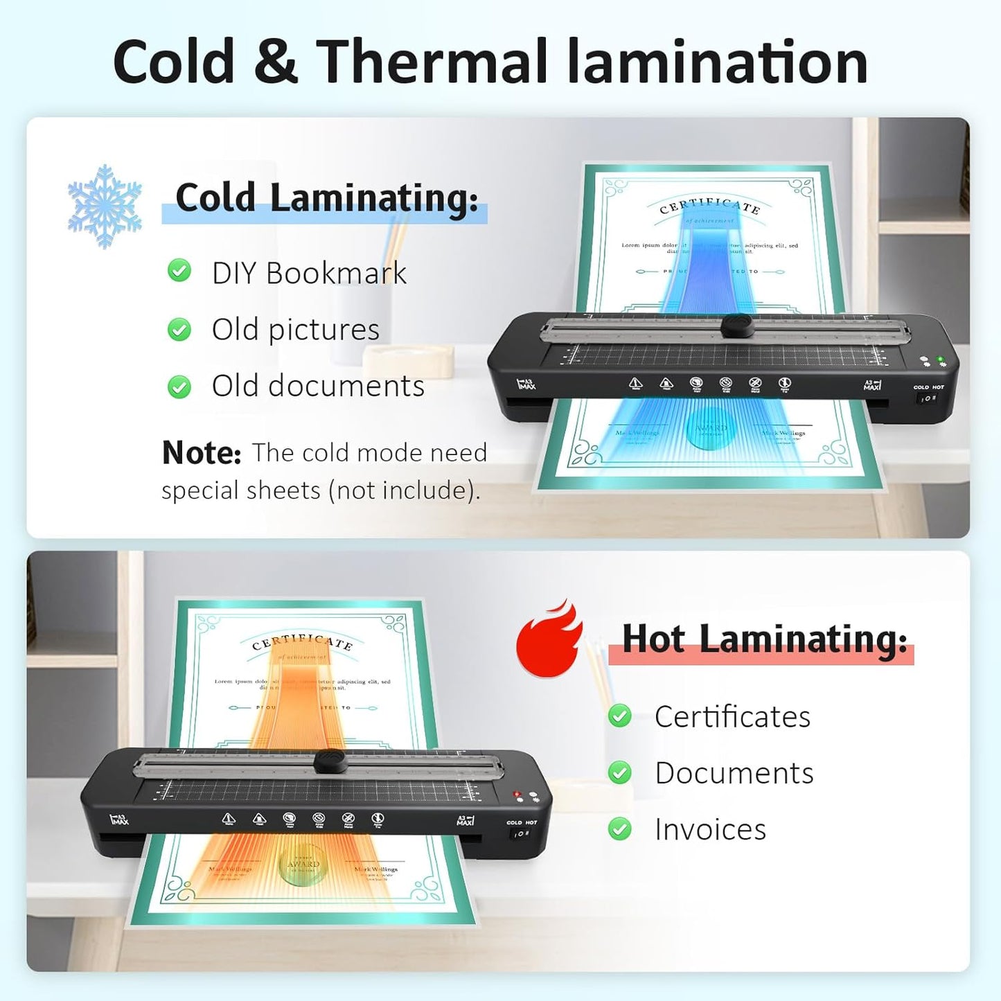 13 Inch Laminator Machine - 11X17 Laminator with 50 Sheets, Cold & Thermal | Built-In Paper Cutter & Corner Rounder, A3 Laminating Machine for Classroom Home School