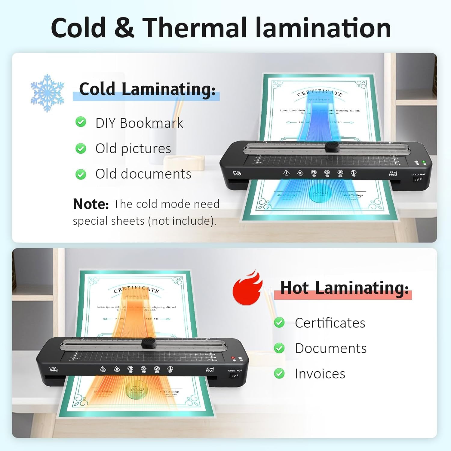 13 Inch Laminator Machine - 11X17 Laminator with 50 Sheets, Cold & Thermal | Built-In Paper Cutter & Corner Rounder, A3 Laminating Machine for Classroom Home School