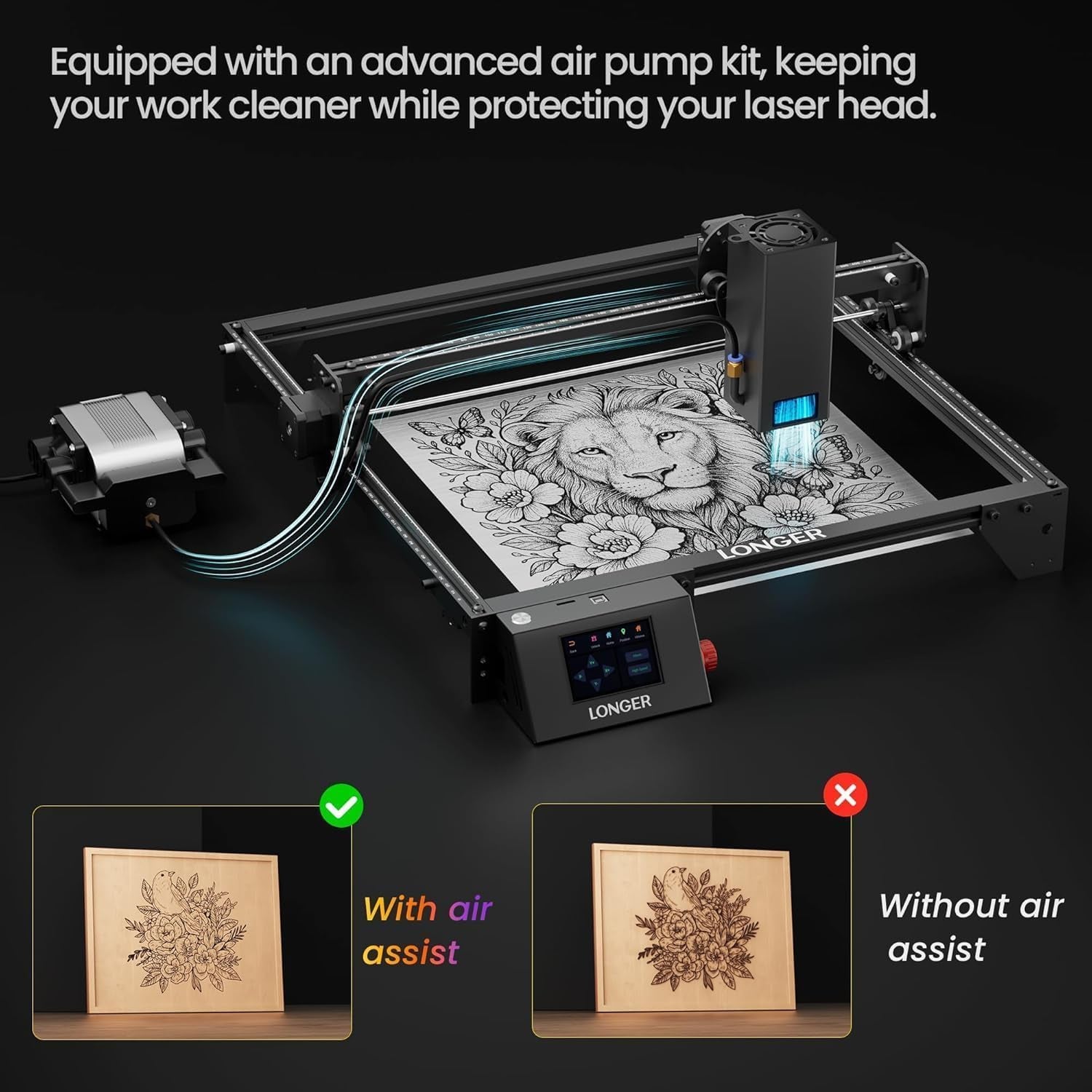 Longer Ray5 20W Laser Engraver with Air Assist Kit 3-In-1 Rotary Roller Kit DIY CNC Laser Cutter Tool for Metal Glass Wood,Engraving Area 400 * 365Mm