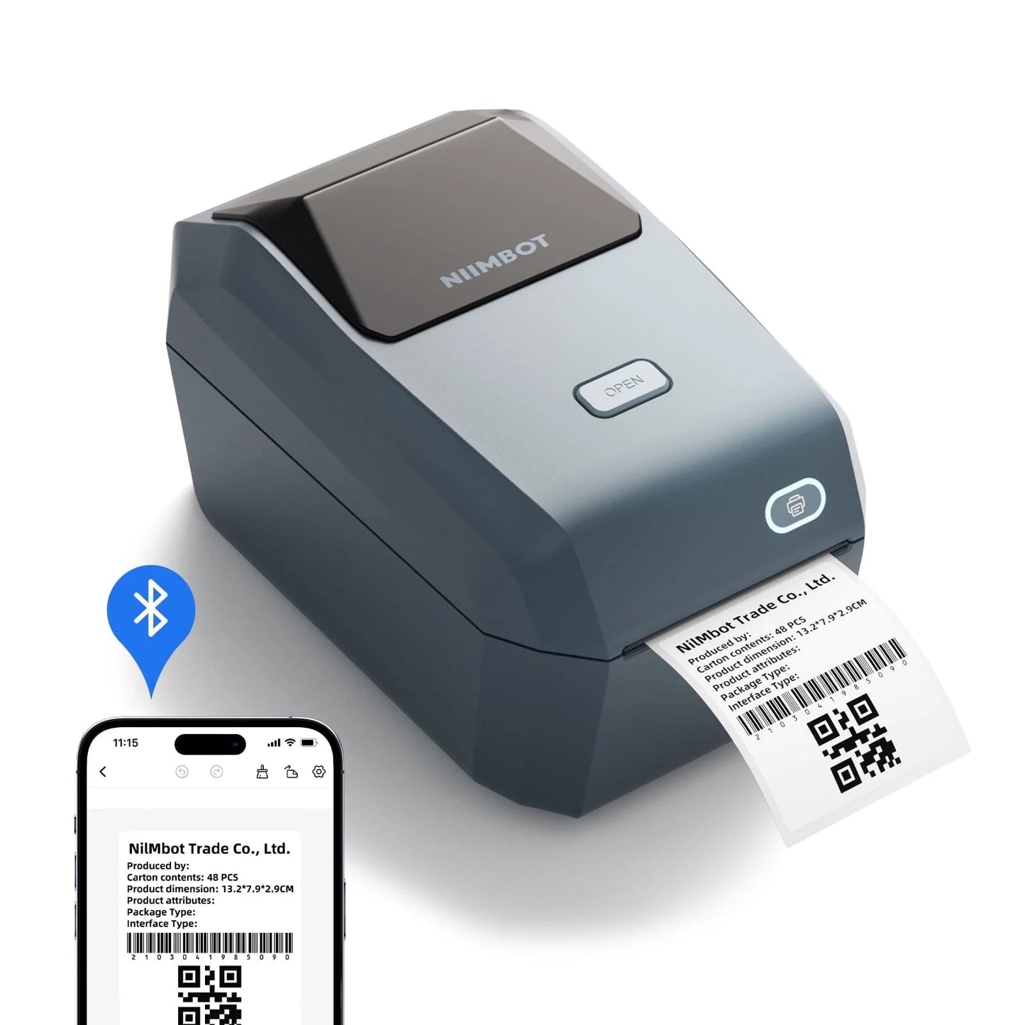 Thermal Label Printer, 3" Bluetooth Label Printer for Business and Industry,Printing Pictures, Text, Barcodes, Support Bluetooth/Usb/Wifi(Blue)
