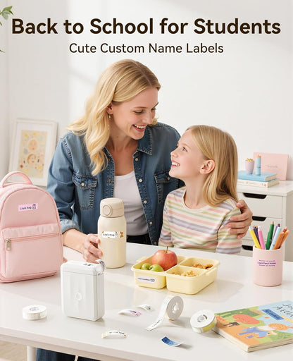 Label Maker Machine Bluetooth Label Printer for School Home Office Organization, Wireless Mini Labeler D110 Upgraded Version, Label Machine with Label, White