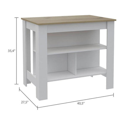 Cala Kitchen Island with White Base and Light Oak Top