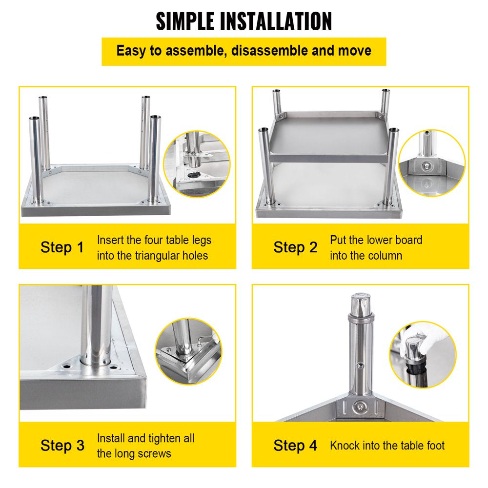 Stainless Steel Table, 24 X 28 Inch, Heavy Duty Prep & Work Metal Workbench with Adjustable Storage under Shelf and Table Feet, Commercial Equipment Stand for Hotel, Restaurant and Home Kitchen