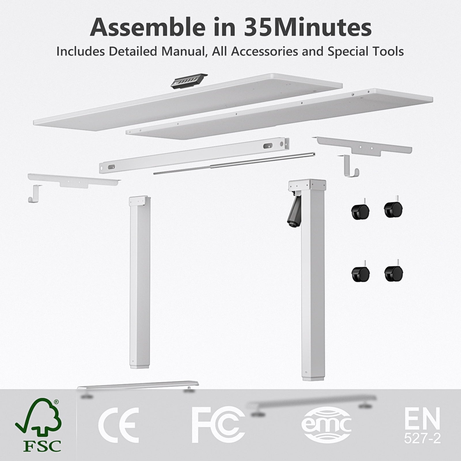 Electric Standing Desk Height Adjustable Desk 48 Inch 4 Memory Height Ergonomic Sit Stand up Desk for Home Office, White, 2 Split Boards