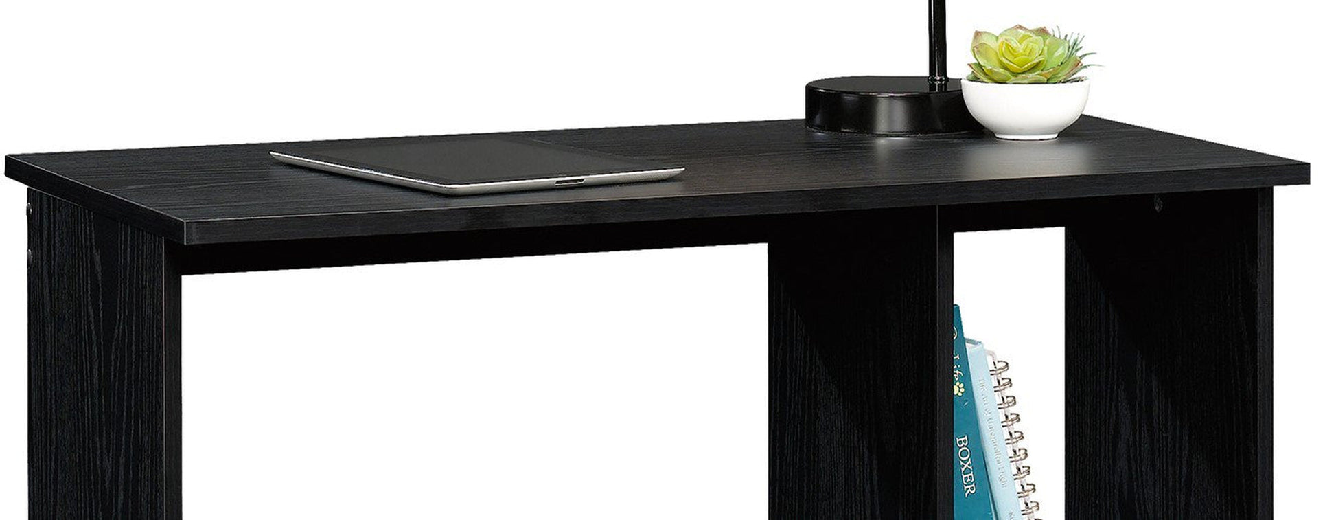 Small Space Writing Desk with 2 Shelves, True Black Oak Finish