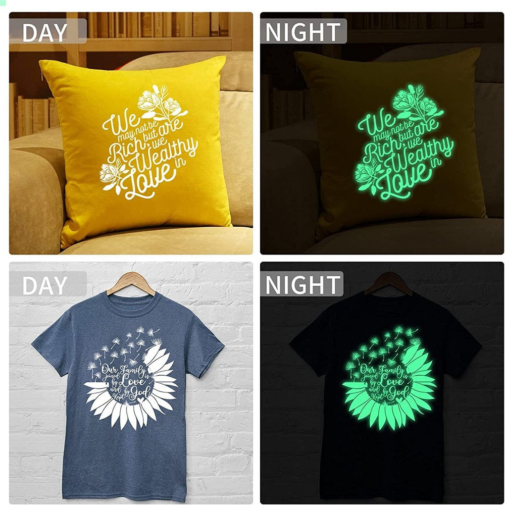 12" X 8FT Glow in the Dark White to Yellow Green Heat Transfer Vinyl Iron on T-Shirt for Cricut & All Cutter Machine