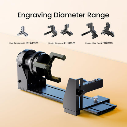 Longer Chuck Rotary Roller Is Ideal for Engraving Cylindrical, Wine Glass, and Irregular Objects. Y-Axis 360° Rotation, Compatible with Ray5, Ray5 Mini, B1, and Most Other Frame-Style Laser Engravers.