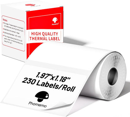 Phomemo Thermal Sticker Label for M110/M100/M108/M220/M250/M221 Label Printer,1.97"X1.18"(50X30Mm), Name Labels for Kids, School, 230 Labels/Roll, Black on White