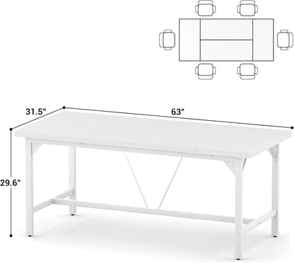 63 Inch Computer Desk, Sturdy Large Office Desk, Premium 2 Person Long Desks, Super Thick Study Writing Gaming Table, Modern Computer Table, Easy to Assemble, White