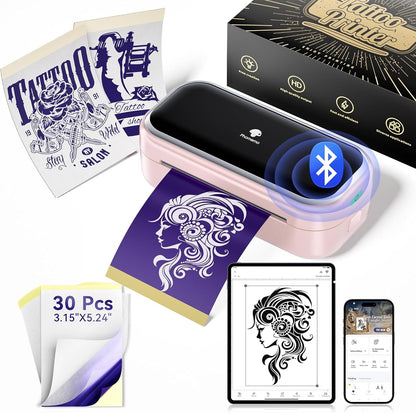 Phomemo Tattoo Maker -Mini Tattoo Stencil Printer Machine TP31 with 30Pcs Transfer Paper,Small Portable Tattoo Machine for Beginners/Enthusiast/Artists,Easy to Use with Smartphone,Pad- Pink