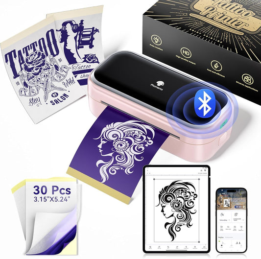 Phomemo Tattoo Maker -Mini Tattoo Stencil Printer Machine TP31 with 30Pcs Transfer Paper,Small Portable Tattoo Machine for Beginners/Enthusiast/Artists,Easy to Use with Smartphone,Pad- Pink