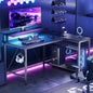 42" Reversible L-Shaped Gaming Desk: Equipped with Power Outlets, LED Lights, Adjustable Shelves & Hooks for Small Spaces ,Bedrooms & Offices, Carbon Fiber Black