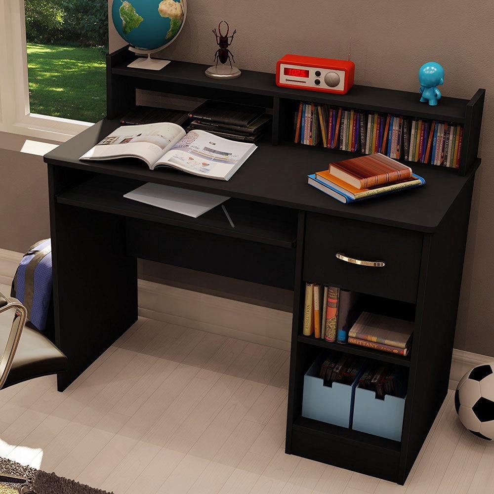 Wood Computer Desk Office Black Laptop PC Work Table Home Drawer & Keyboard Tray
