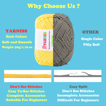 Yarniss 5 Pack Beginners Crochet Yarn,Crochet & Knitting Yarn for Beginners with Easy-To-See Stitches,Multicolor Cotton Nylon Yarn for Crochet