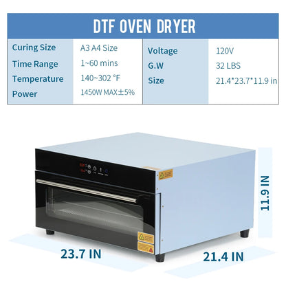 DTF Curing Oven Dryer 3-Layer A3 A4 with Fume Extractor for DTF Transfer Films Bulk Curing(Shipping from China)