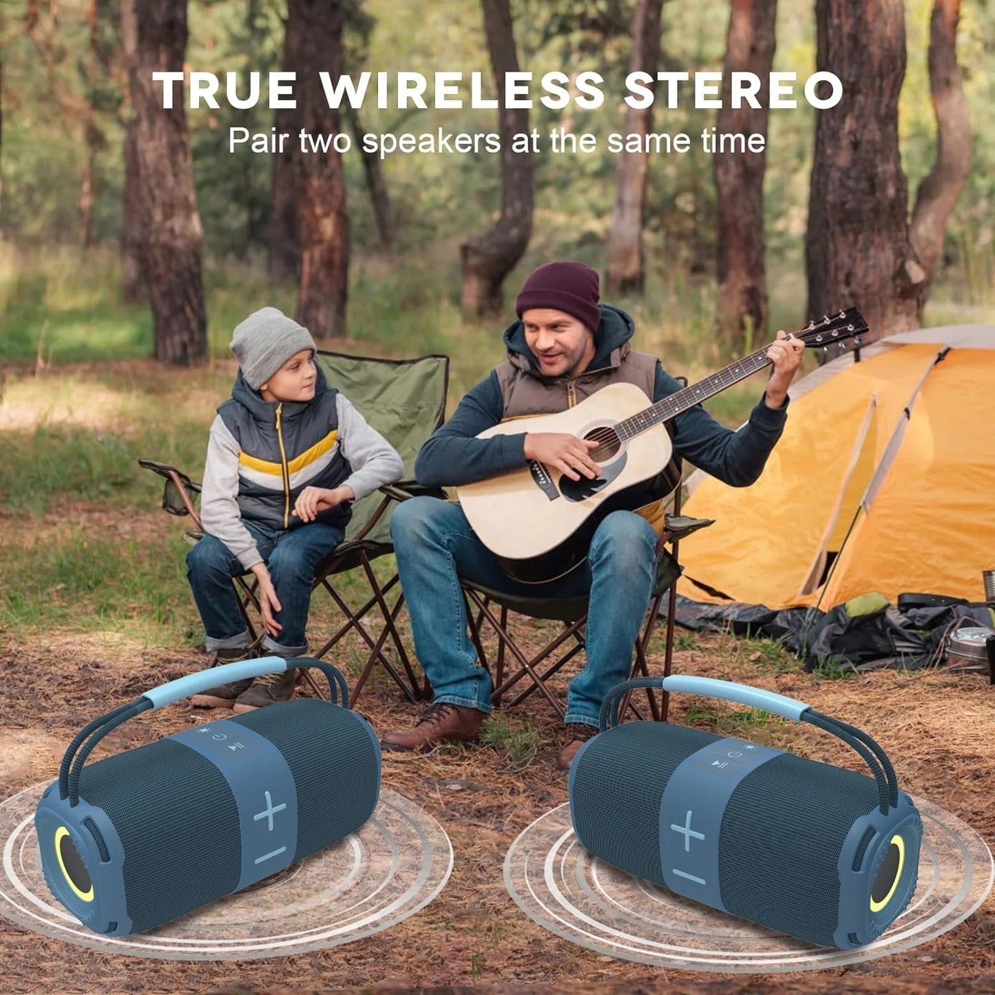 Portable Bluetooth 5.3 Speaker,Wireless Speaker with Dynamic LED Lights and Powerful 360° Sound,Tws Pairing,Outdoor Music Party Show,Blue