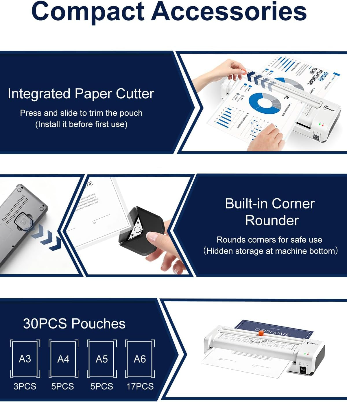 Buyounger 13 Inch/A3 Thermal Laminator Machine Set, 11X17 in with 30 Sheets | 1 Min Preheat, 340Mm/Min Speed, ABS Jam Release, Hot Cold Modes, Included Trimmer & Corner Rounder for School Home Office