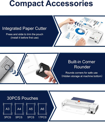 Buyounger 13 Inch/A3 Thermal Laminator Machine Set, 11X17 in with 30 Sheets | 1 Min Preheat, 340Mm/Min Speed, ABS Jam Release, Hot Cold Modes, Included Trimmer & Corner Rounder for School Home Office