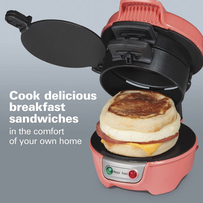 Breakfast Sandwich Maker with Egg Cooker Ring, Customize Ingredients, Coral, 25483