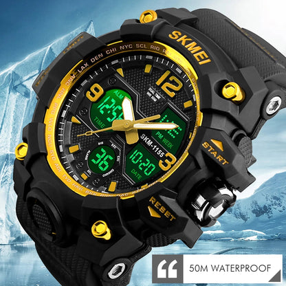 Men'S Digital Sports Watch, Large Face Military Waterproof Watches for Men with Stopwatch Alarm LED Back Light Sports Watch,Gold