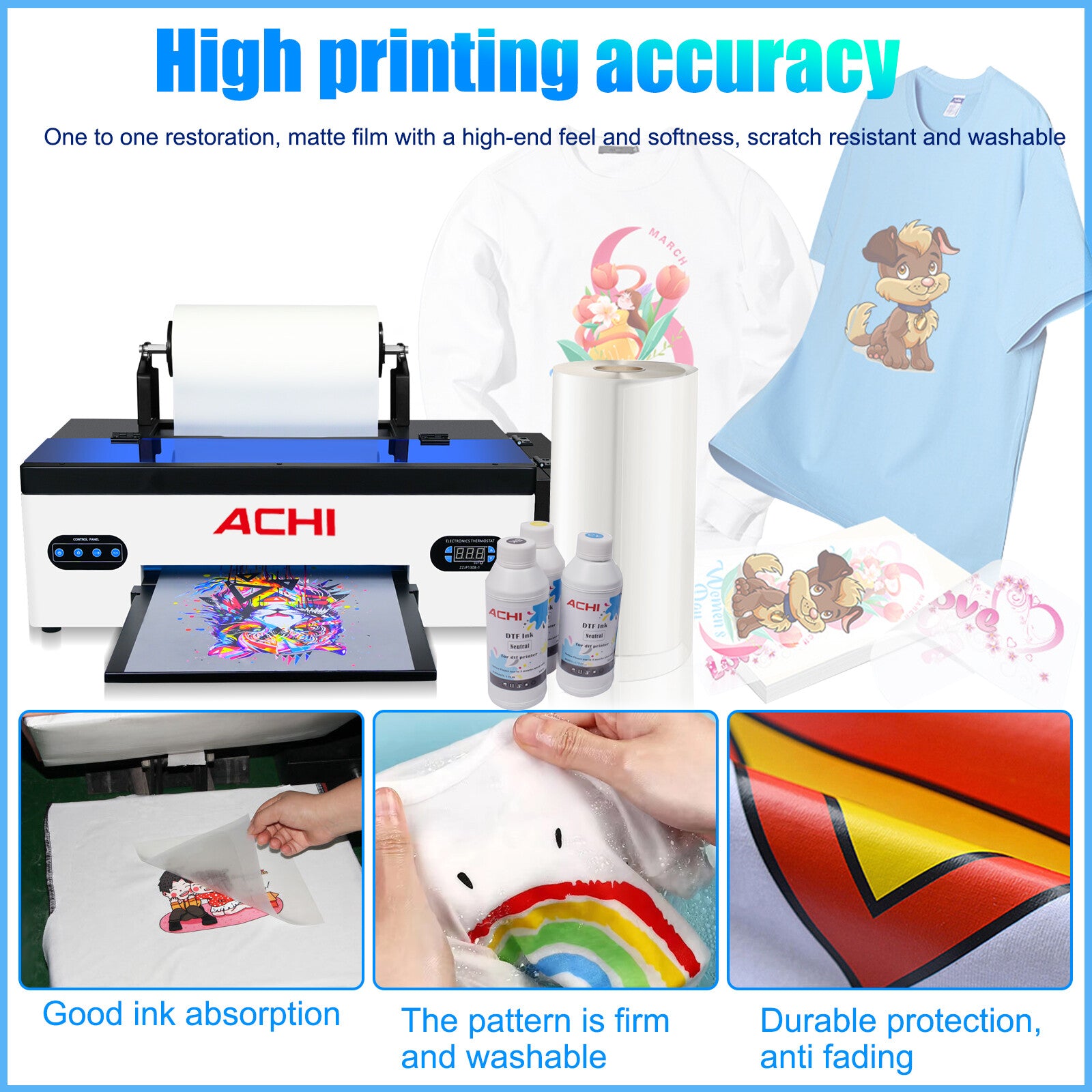 A3 DTF Roll Printer Direct to Film for T-Shirt Epson1390 Head 500Ml DTF INK US