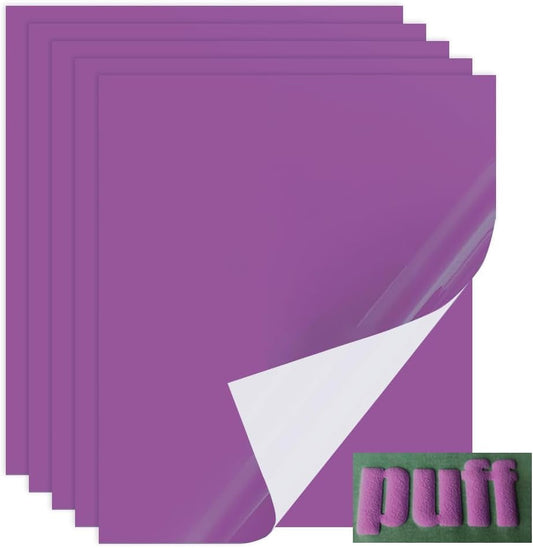 Purple Puff Vinyl Heat Transfer, 5PCS Purple Puff HTV Vinyl for T-Shirt, Great Adhesion and Puffy Effect