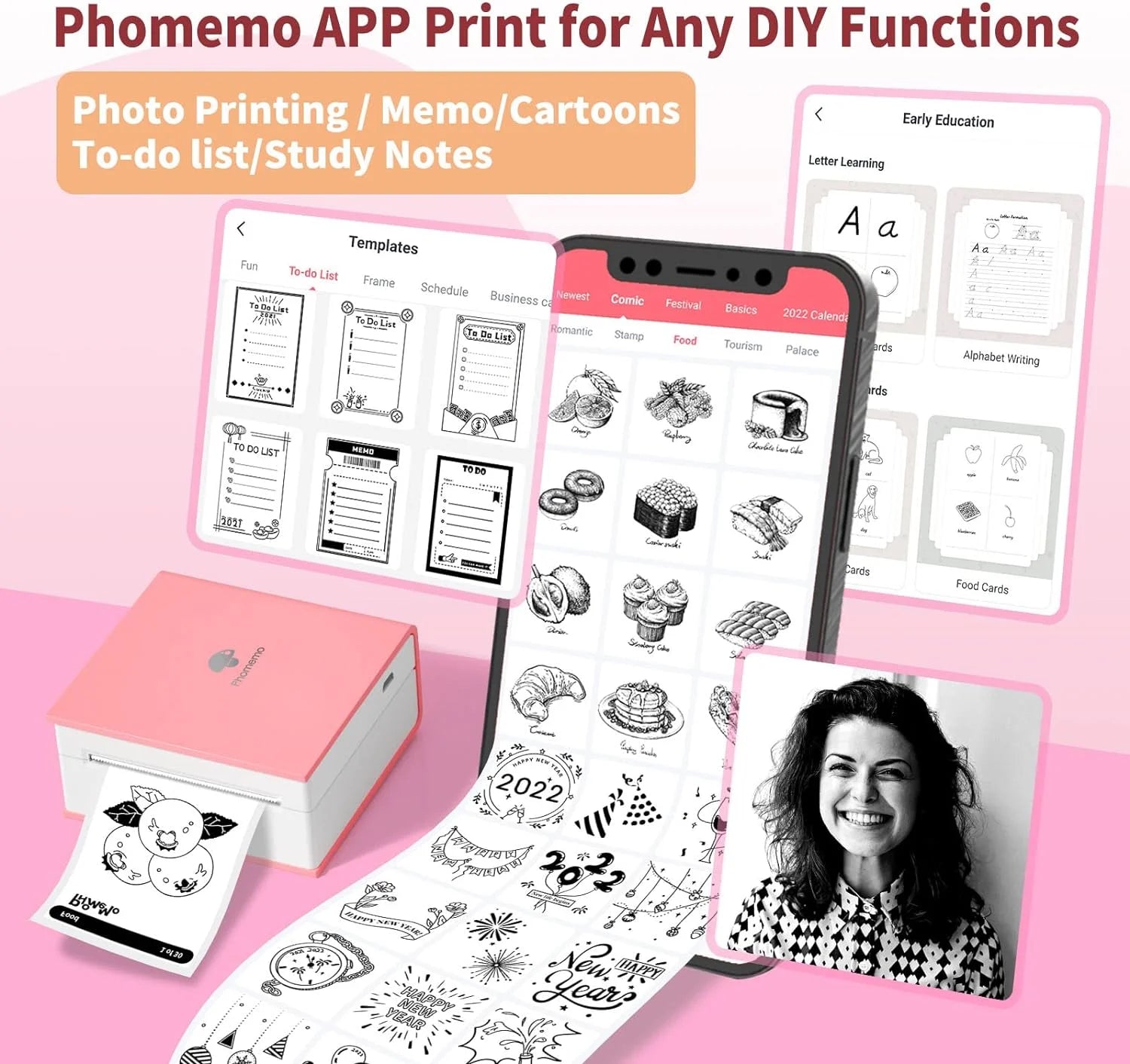 Sticker Printer - M02 Label Maker Portable Bluetooth Thermal Sticker Printer for Notes, Gifts, Journals, Planners, Scrapbooking, and Creative Projects(Pink)