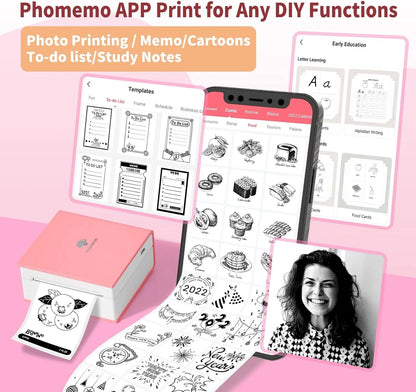 Sticker Printer - M02 Label Maker Portable Bluetooth Thermal Sticker Printer for Notes, Gifts, Journals, Planners, Scrapbooking, and Creative Projects(Pink)