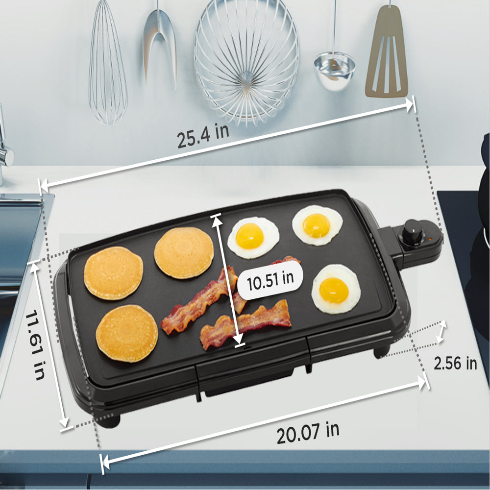 Dishwasher-Safe 20" Black Griddle with Adjustable Temperature Control