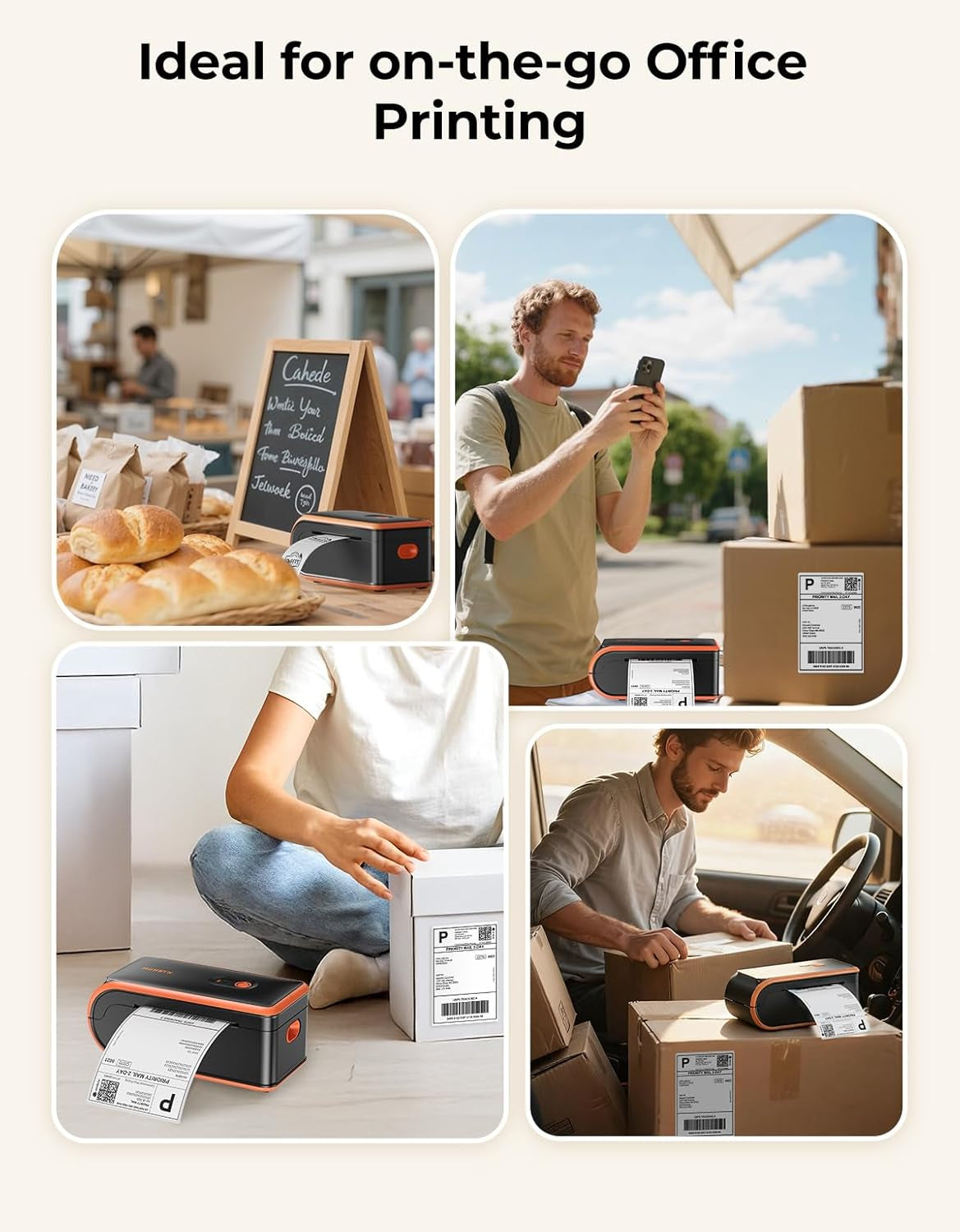 MUNBYN MC240 Bluetooth Thermal Label Printer with Battery, Built-In Paper Bin, Portable Wireless 4×6 Shipping Label Printer, Compatible with Ios, Android, Windows, Mac, Works for Small Business