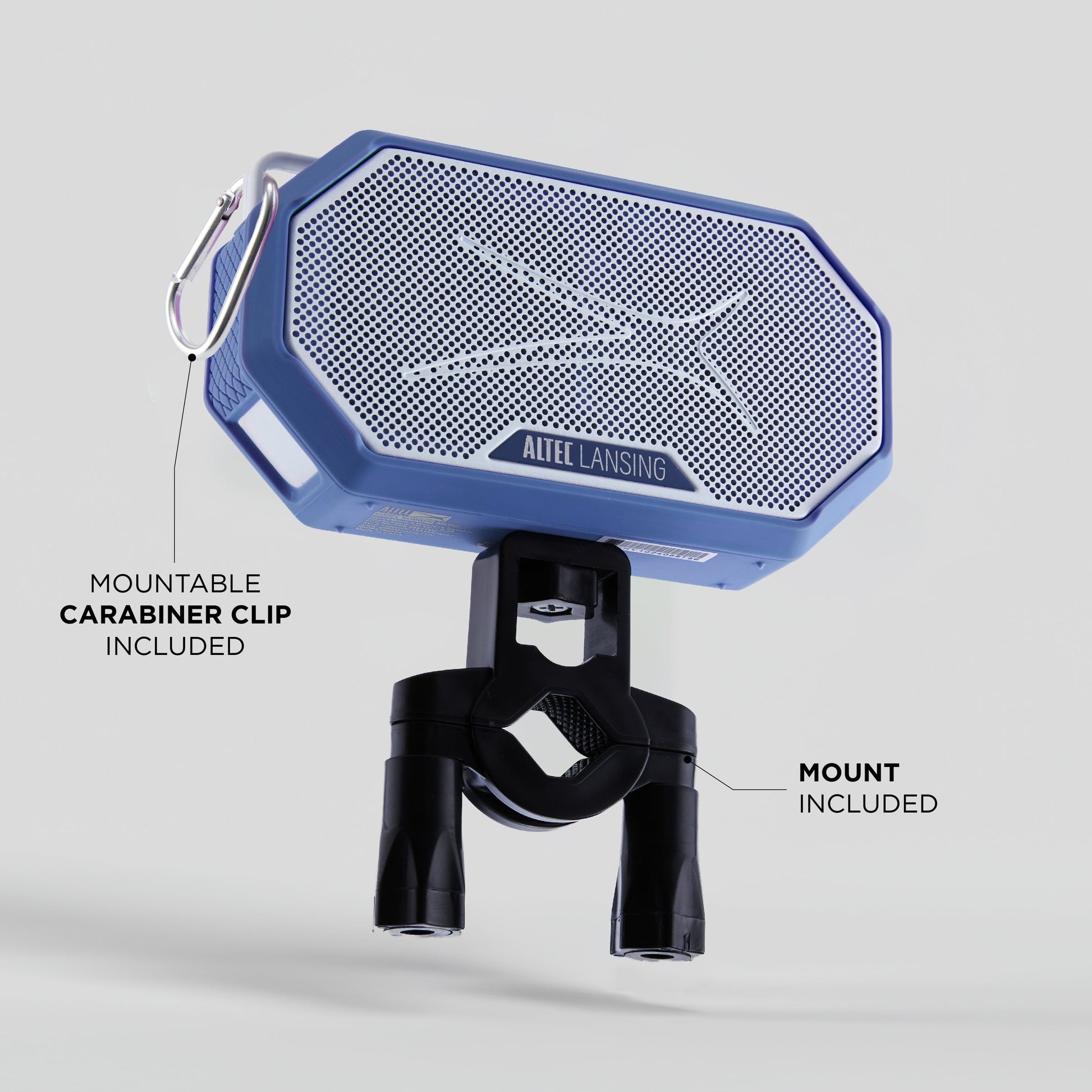 Hydramini 2.0 Everythingproof Bluetooth Speaker, Waterproof IP67, Floats, 12-Hour Playtime, Built-In Magnet, Carabiner & Mount, Blue White