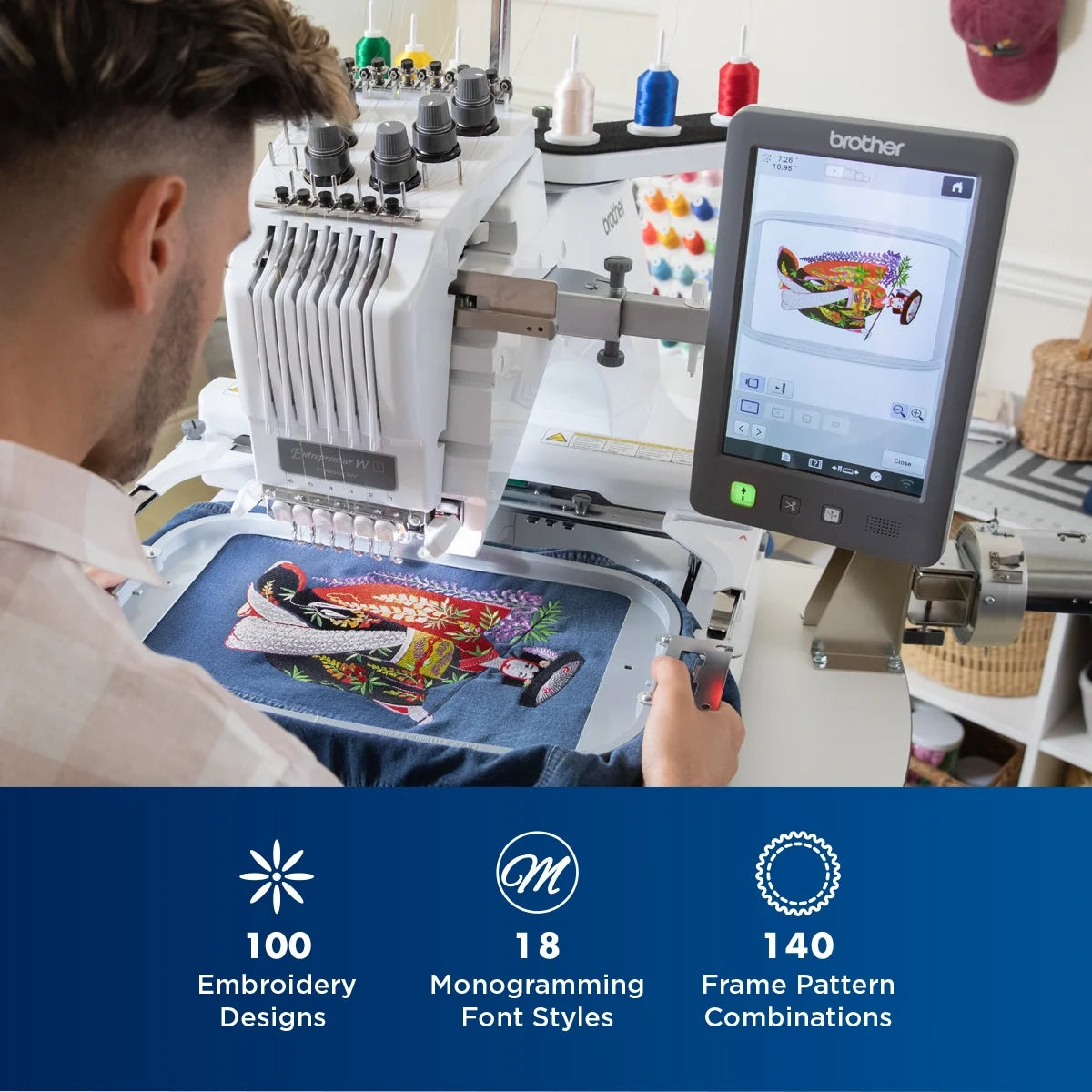 Entrepreneur W PR680WBNDL 6-Needle Embroidery Machine with Stand and Universal Cap Frame Set