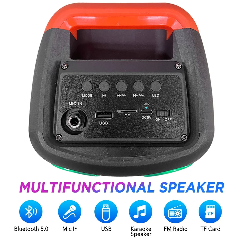 Portable Dual 4'' Speakers Bluetooth Speaker, Party Stereo Subwoofer RGB Lights Karaoke Heavy Bass with Mic (Optional),Support TWS/AUX/USB/TF Card Ideal for Party,Home,Camping