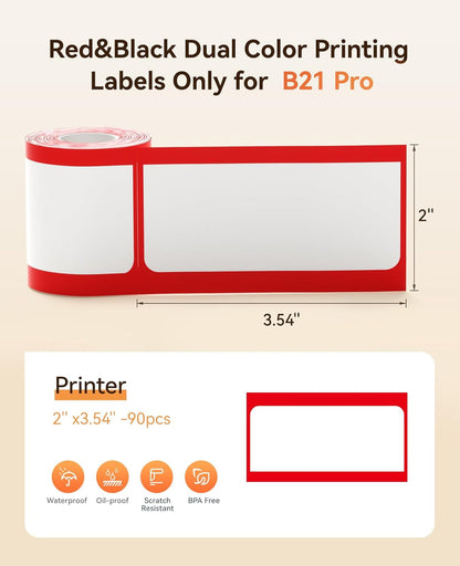 NIIMBOT Refill Label- 300DPI Red & Black Dual Color Sticker Paper Red Line (2"X3.5"/50X90Mm) for School, Office, Retail, Baking & Safety Labels - Compatible with Pro Series Label Makers