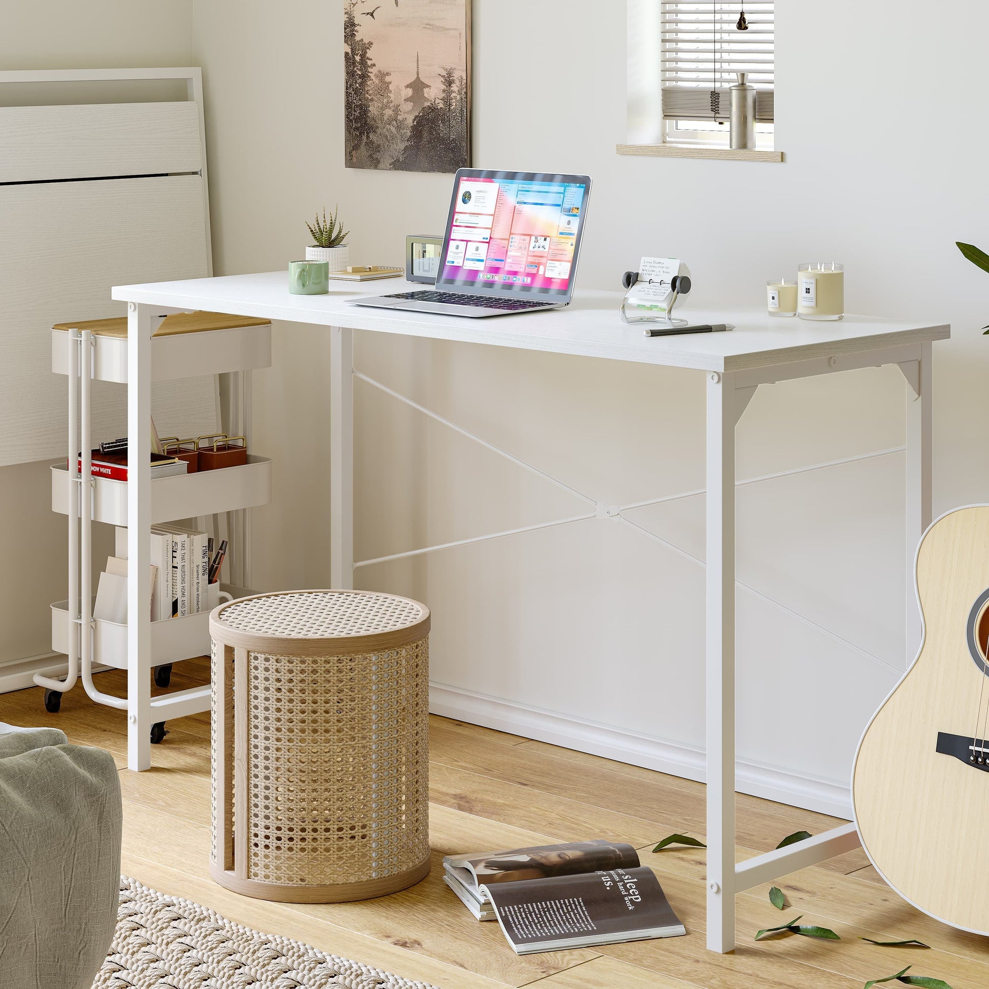 32 Inch Computer Desk, Small Home Office Desk for Small Spaces, Modern Simple Style for Home Office Study, Perfect for Students and Adults, White