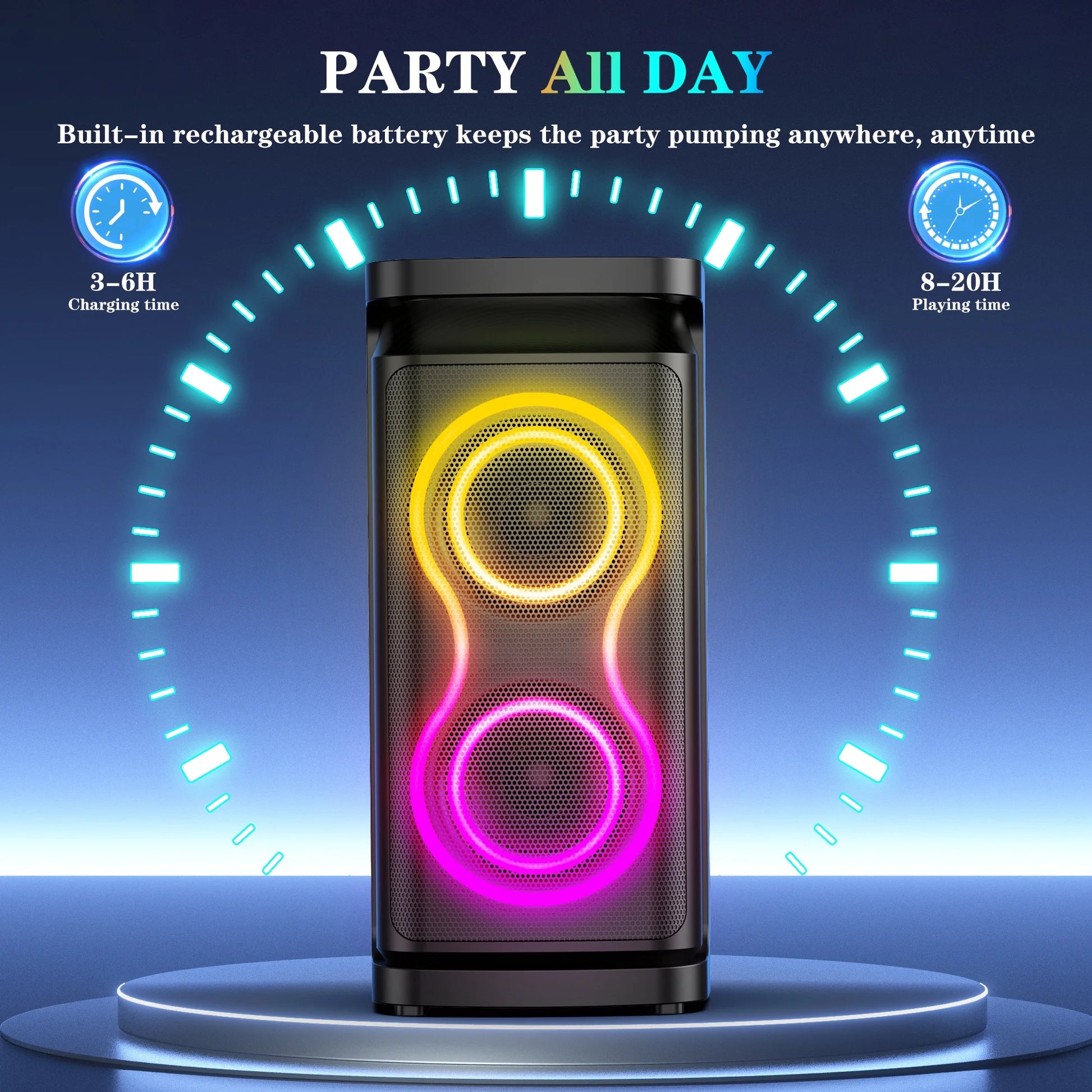 Portable Party Speaker with Loud Sound and Microphone Jack, IPX7 Wireless Outdoor Bluetooth Speaker Support USB TF AUX, for DJ, Karaoke Night, Indoor and Outdoor Party