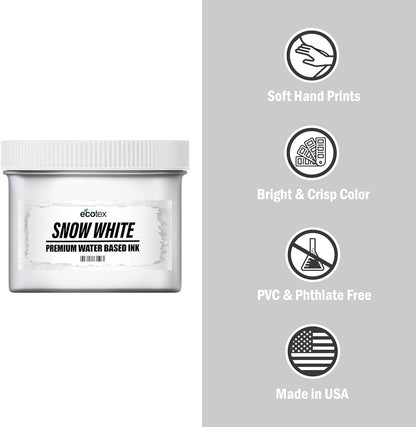 Ecotex® Screen Printing Snow White (Pint - 16 Oz.) - Water Based Snow White Fabric Ink, Silk Screen Paint - ®, USA Made