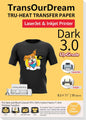 Transourdream Iron on Heat Transfer Paper for Dark T Shirts (10 Sheets 8.5X11", Dark 3.0) Printable HTV Vinyl for Inkjet & Laserjet Printer, Transfers Paper for Dark Fabric