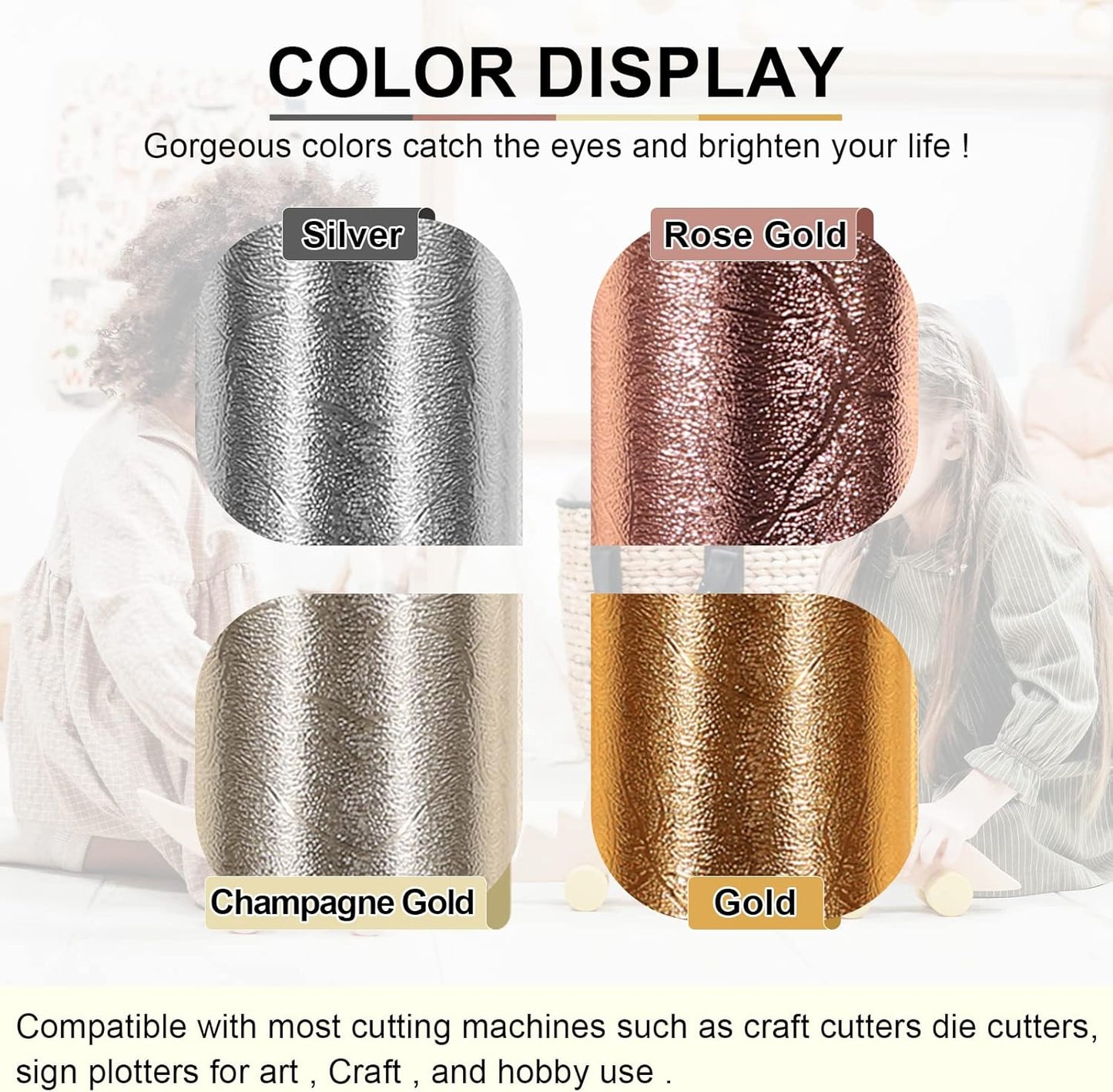 Metallic Permanent Vinyl Bundle – Textured Adhesive Foil Vinyl for Cricut & Craft Cutters, 12" X 36" Rolls (Silver, Gold, Champagne Gold, Rose Gold)