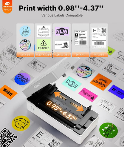 Rongta Shipping Thermal Label Printer, Bluetooth 4X6 Sticker Label Maker Wireless Shipping Label Printer for Package Small Business Compatible with Windows Macos Android Ios (White)
