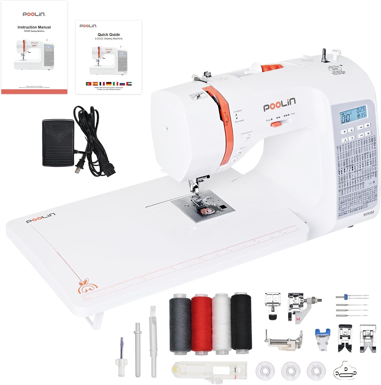 Poolin EOC02 Computerized Sewing Machine,Easy Home Sewing Machine with 200 Stitches,7 Feet,Lcd Screen,Wide Table,Friendly Sewing Machines for Beginners,Gifts for Mother Wife,Automatic Needle Threader