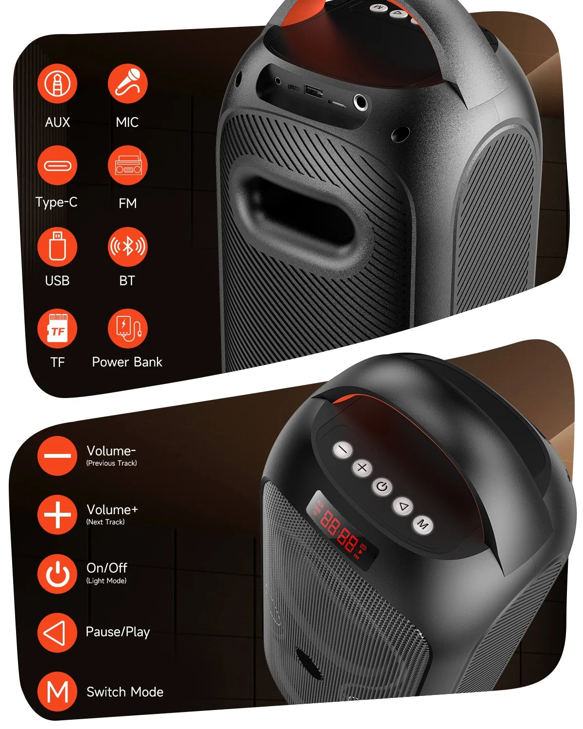 Bluetooth Party Speaker -60W Peak Loud Wireless TWS Portable Speaker with Handle, Beat-Driven Light Show, Splash-Resistant (XP3) for Outdoor Camping, Beach, Garage, Patio Parties