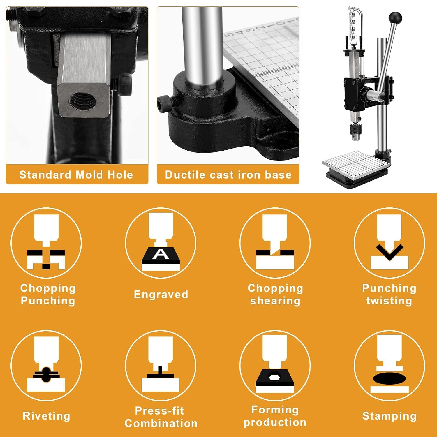 Leather Press Hole Puncher Leather Cutting Machine Hand Punching Machine for DIY Craft Punching Holes Cutting, Forming Pressing,Install Rivets and Snap Buttons