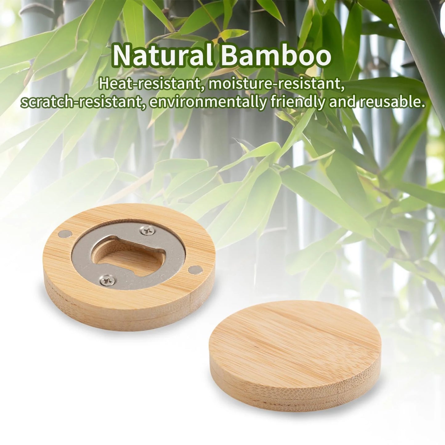 2 in 1 Sublimation Bamboo Bottle Openers Coasters 2.36" 12 Pack