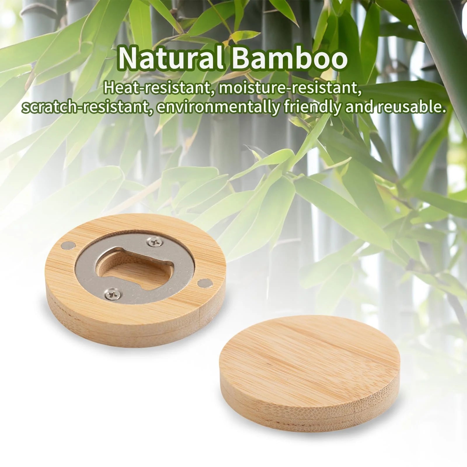 2 in 1 Sublimation Bamboo Bottle Openers Coasters 2.36" 12 Pack