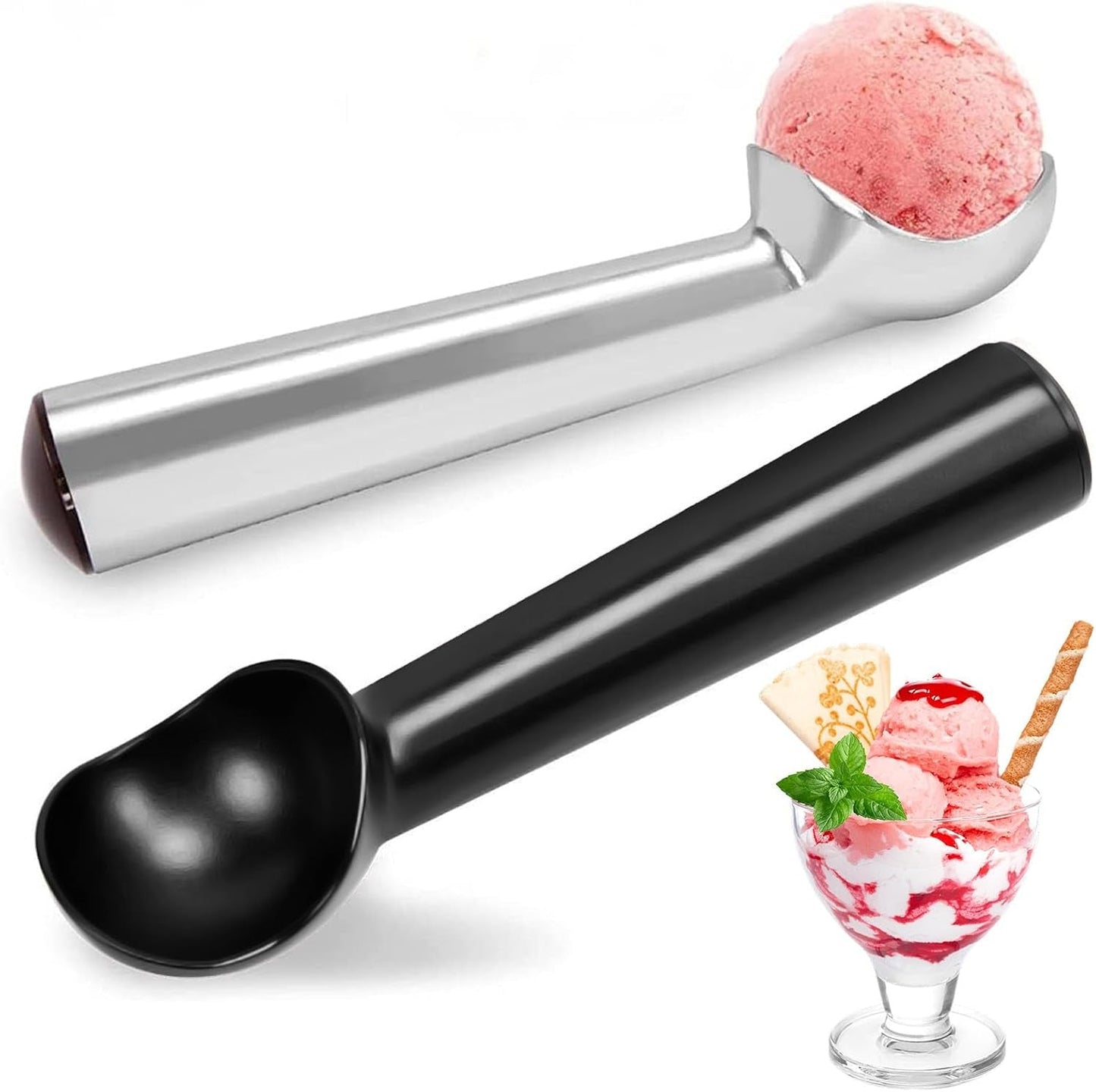 HANSGO Ice Cream Scoop, 2PCS 7 Inches Nonstick Anti-Freeze Ice Cream Scooper One Piece Aluminum Design Dishwasher Safe